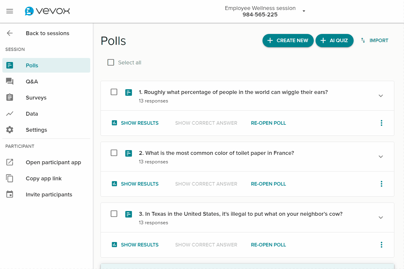 Delete the responses of a poll – Vevox helpsite