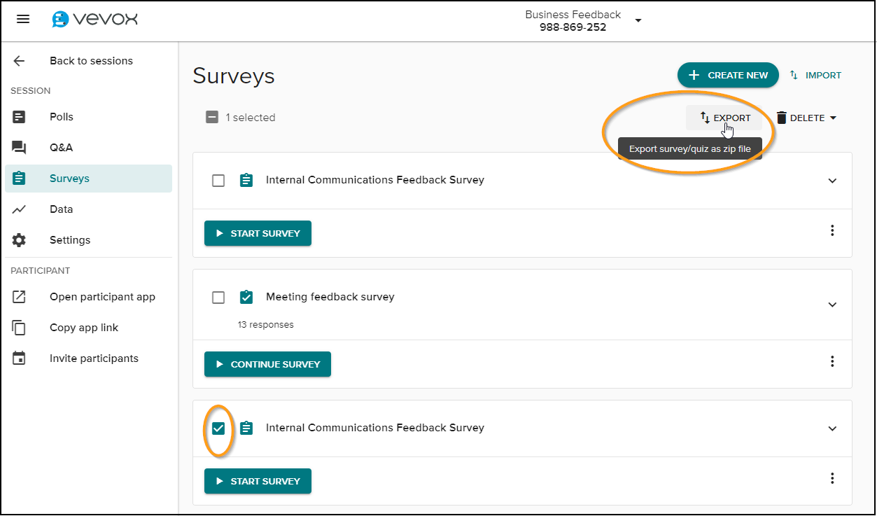 Export surveys – Vevox helpsite