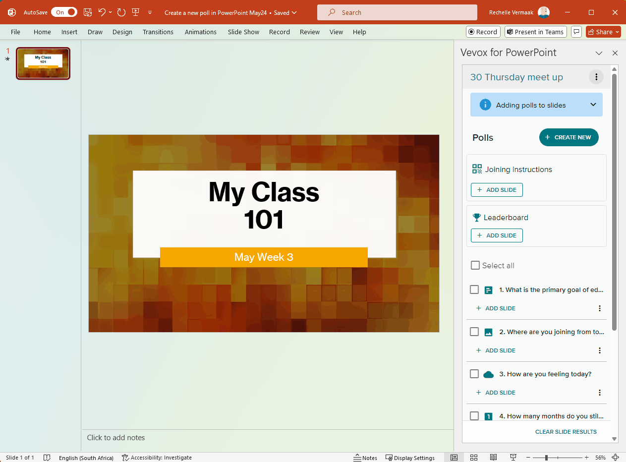Create a new poll with PowerPoint Addin Vevox helpsite