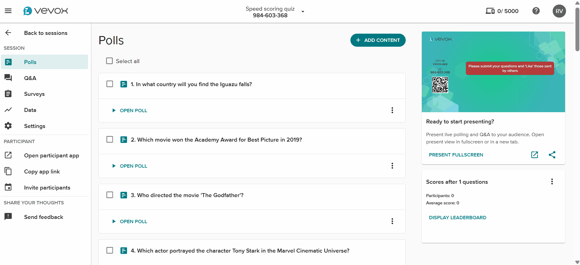 Import sample polls from question modal.gif