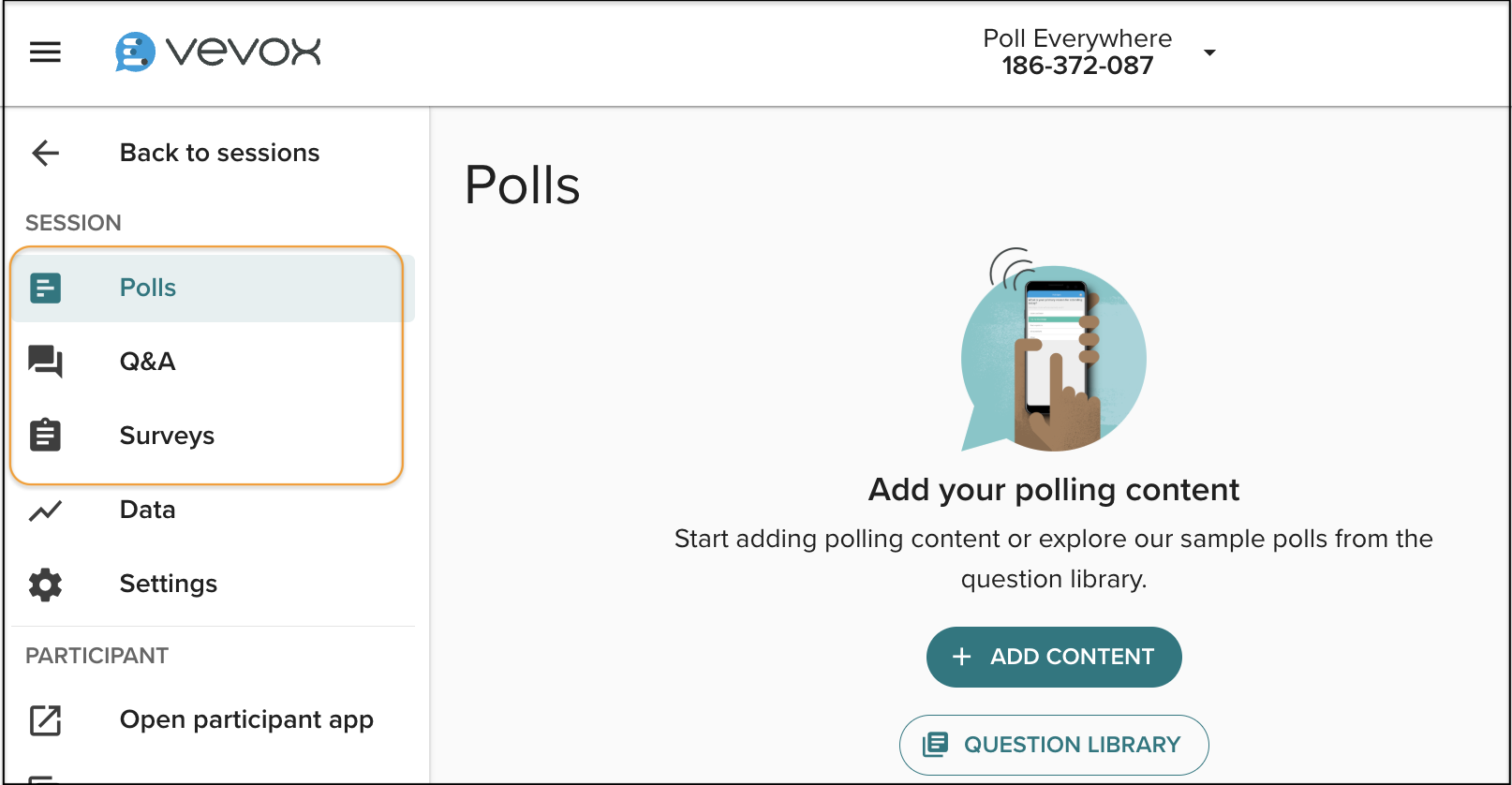 Vevox dashboard menu.png