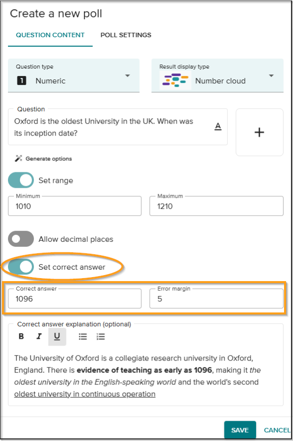 Create correct answer numeric poll.png
