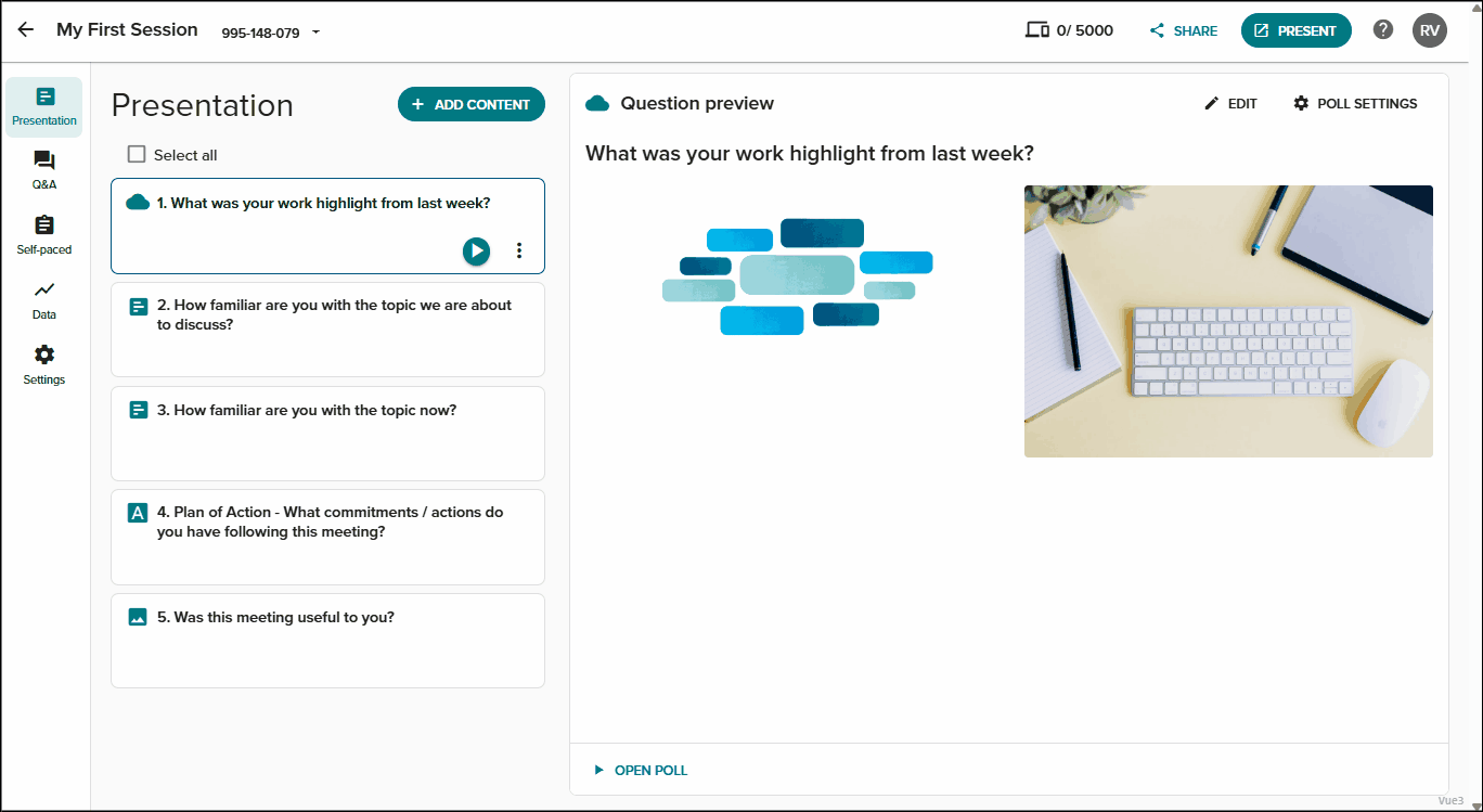 Use Vevox sample questions in excisisting session.gif